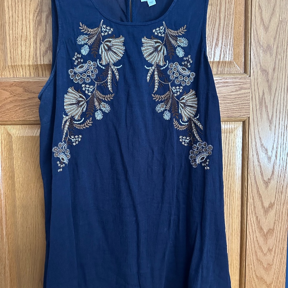 J. Jill Navy Blue Floral Embroidered Tank Top